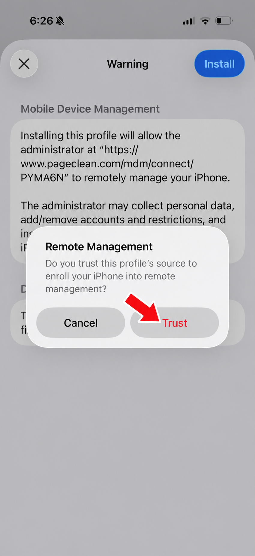 iOS remote management trust prompt