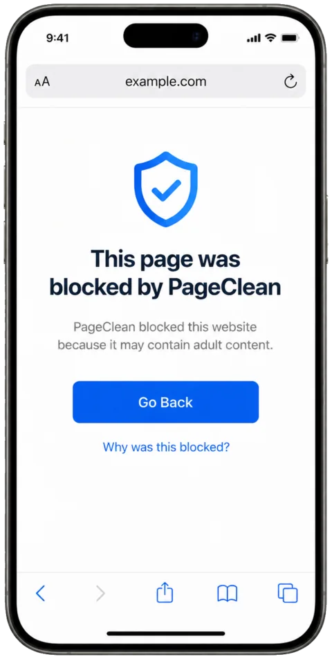 PageClean blocked page on iPhone