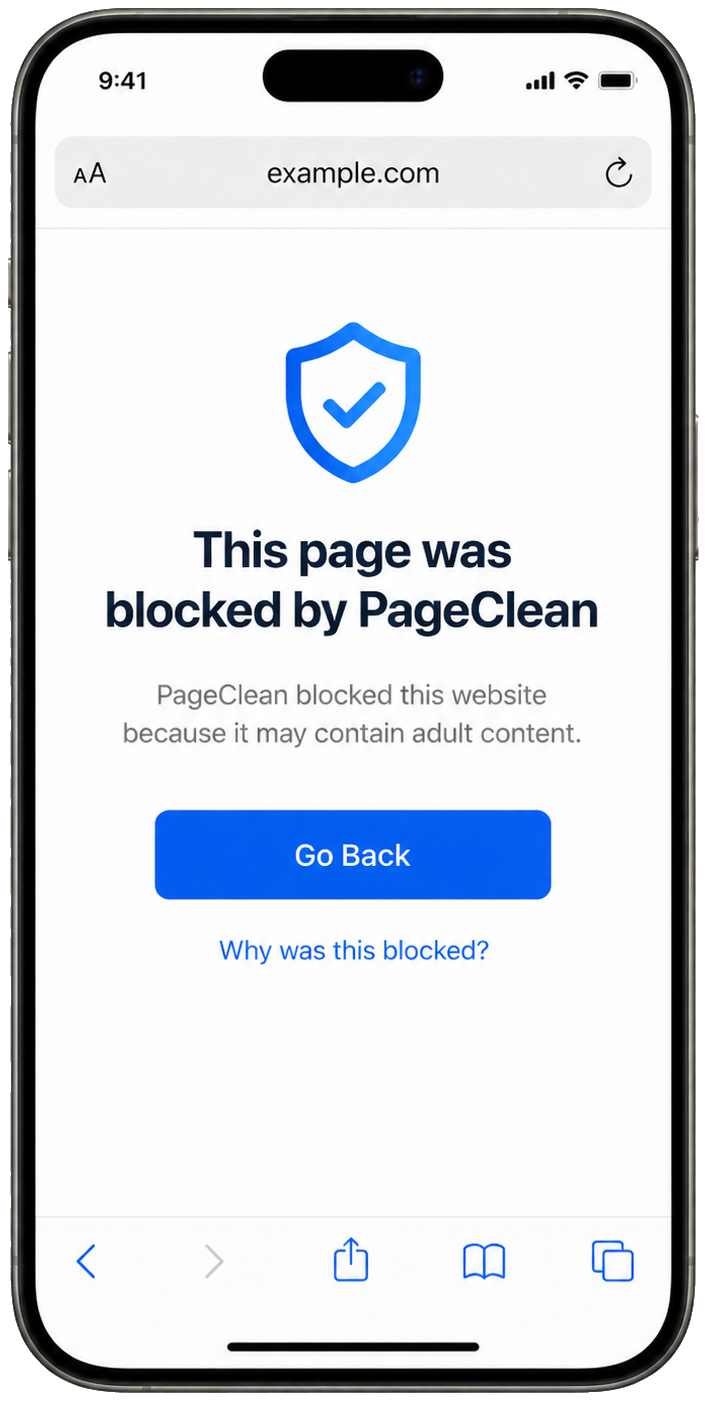 PageClean blocked page on iPhone
